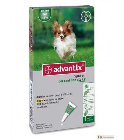 Advantix Spot-on per cani fino a 4kg 1 pipetta (1 x 0,4ml)