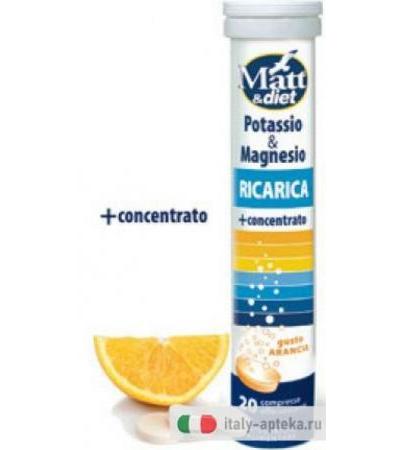 Matt&diet Ricarica Potassio & Magnesio 20 compresse effervescenti gusto arancia